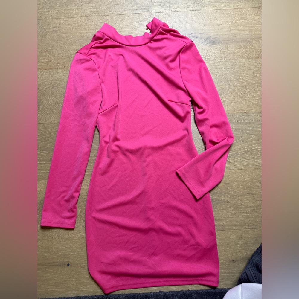 SHEIN Hot Pink Long Sleeve Dress with silver tassels